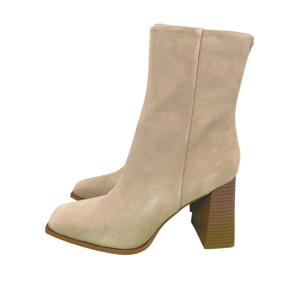 Sam Edelman Ivette Boot Women 9 Sesame Suede Square Toe Block Heel Chic Minimal